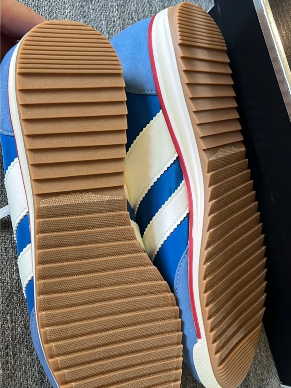Madden Girl Blue and White Retro Jumper Sneakers with Red Trim